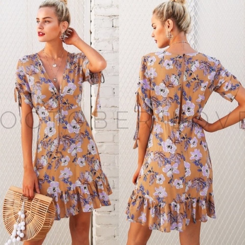 yellow & lavendar floral mini dress